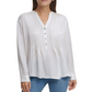DKNY Women's Pleated Button Neck Top Ivory Size X-Large