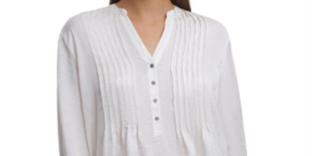 DKNY Women's Sheer Pleated Blouse White Size Large