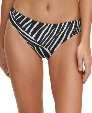 DKNY Women's Classic Printed Scoop Bikini Swim Bottom Black Size Medium