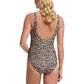 DKNY Women's Printed Scoop Neck One Piece Swimsuit Swimsuit Brown Size 16
