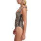 DKNY Women's Printed Scoop Neck One Piece Swimsuit Swimsuit Brown Size 16
