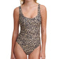 DKNY Women's Printed Scoop Neck One Piece Swimsuit Swimsuit Brown Size 16