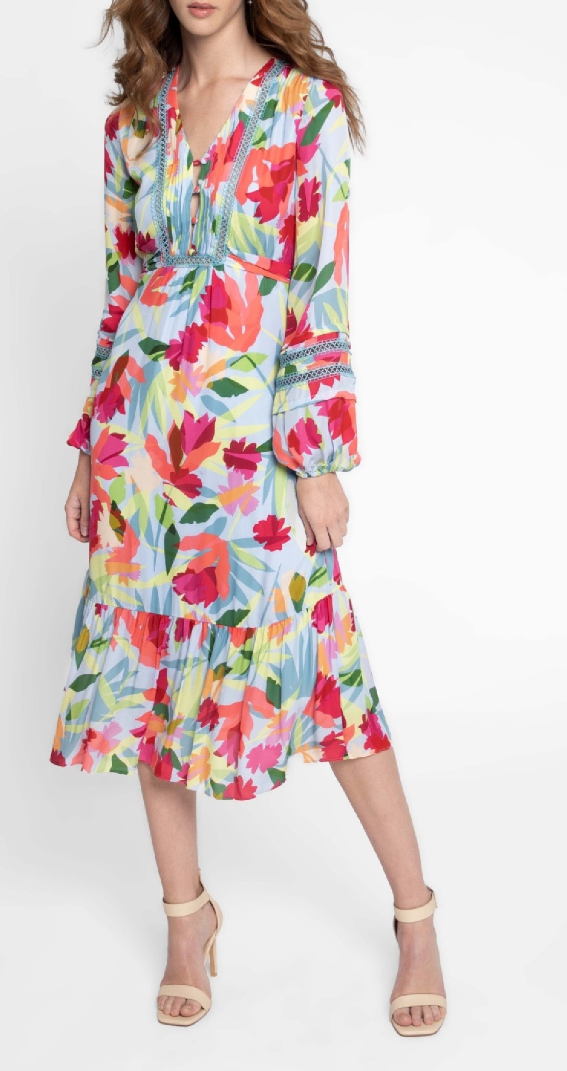 Nicole Miller Women's Balloon Sleeve Tie Back Dress Red Size Large