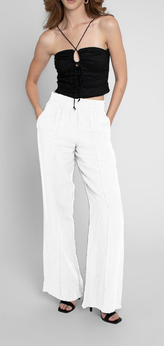 Nicole Miller Women's Linen Wide Leg Pants White Size Petite