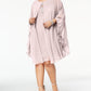 SL Fashions Women's Rhinestone Zippered Sheer Capelet Sleeveless Keyhole Knee Length Formal Shift Dress Pink Size 24W