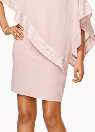 SL Fashions Women's Metallic Trim Capelet Sheath Dress Pink Size 16