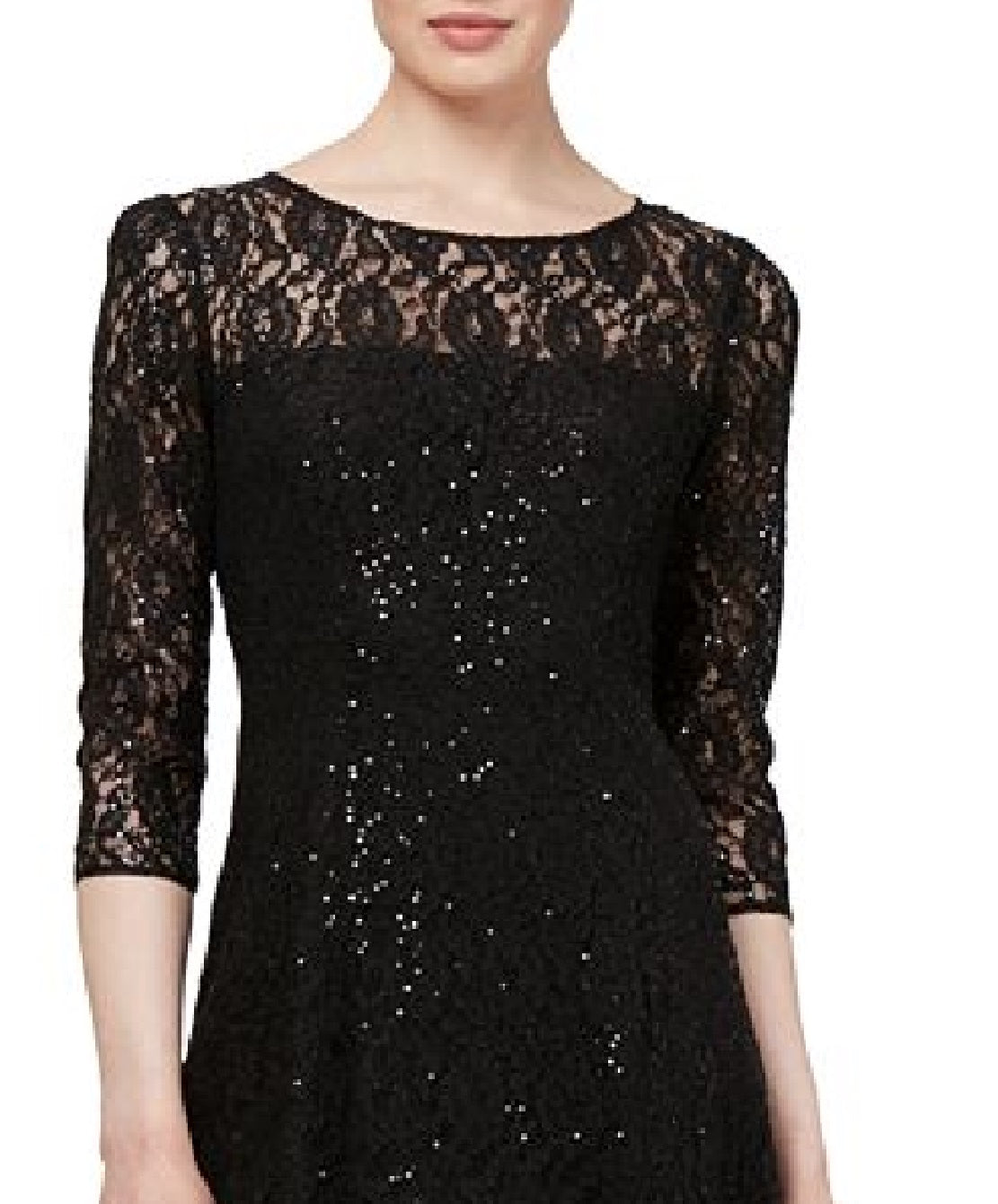 SL Fashions Women's 3/4 Sleeve Sequin Lace Dress Black Size 6
