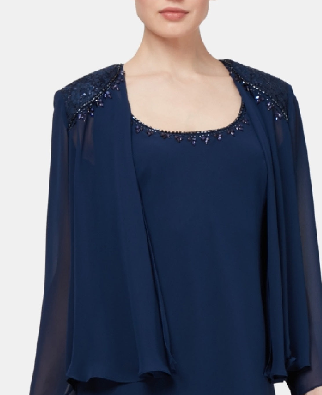 SL Fashions Women's Embellished Tiered Hem Dress & Jacket Blue Size 8