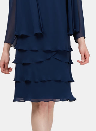 SL Fashions Women's Embellished Tiered Hem Dress & Jacket Blue Size 8