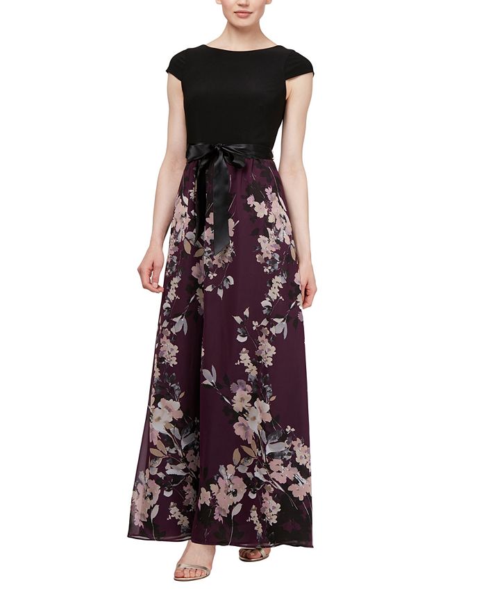 SL Fashions Women's Mixed Media Floral Maxi Dress Purple Size 6
