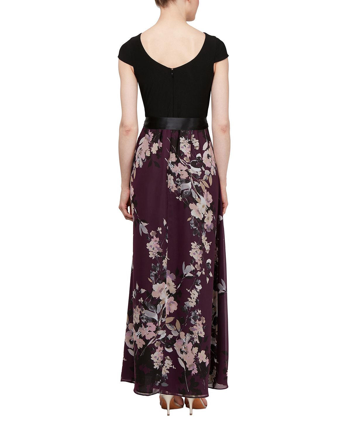 SL Fashions Women's Mixed Media Floral Maxi Dress Purple Size 6