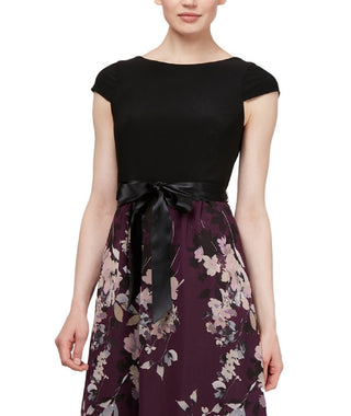 SL Fashions Women's Mixed Media Floral Maxi Dress Purple Size 6