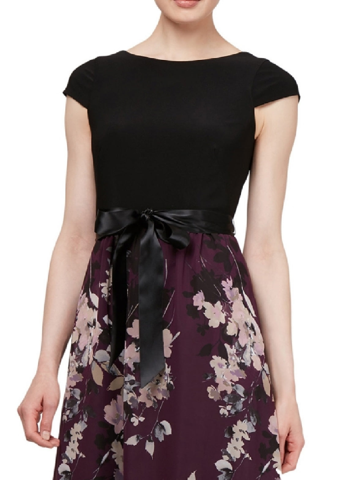 SL Fashions Women's Cap Sleeve Floral Skirt Gown Purple Size 8