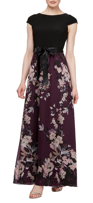 SL Fashions Women's Mixed Media Floral Maxi Dress Purple Size 10