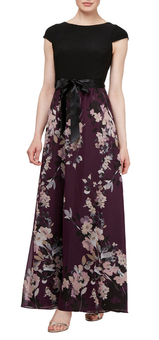SL Fashions Women's Cap Sleeve Floral Skirt Gown Purple Size 14