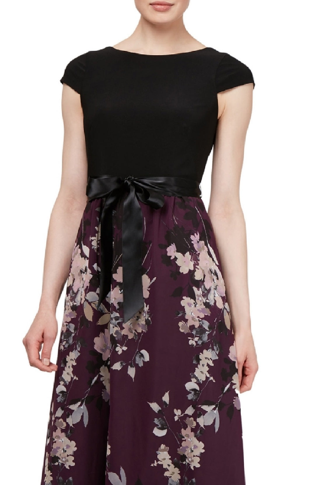 SL Fashions Women's Cap Sleeve Floral Skirt Gown Purple Size 14