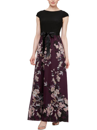 SL Fashions Women's Cap Sleeve Floral Skirt Gown Purple Size 16