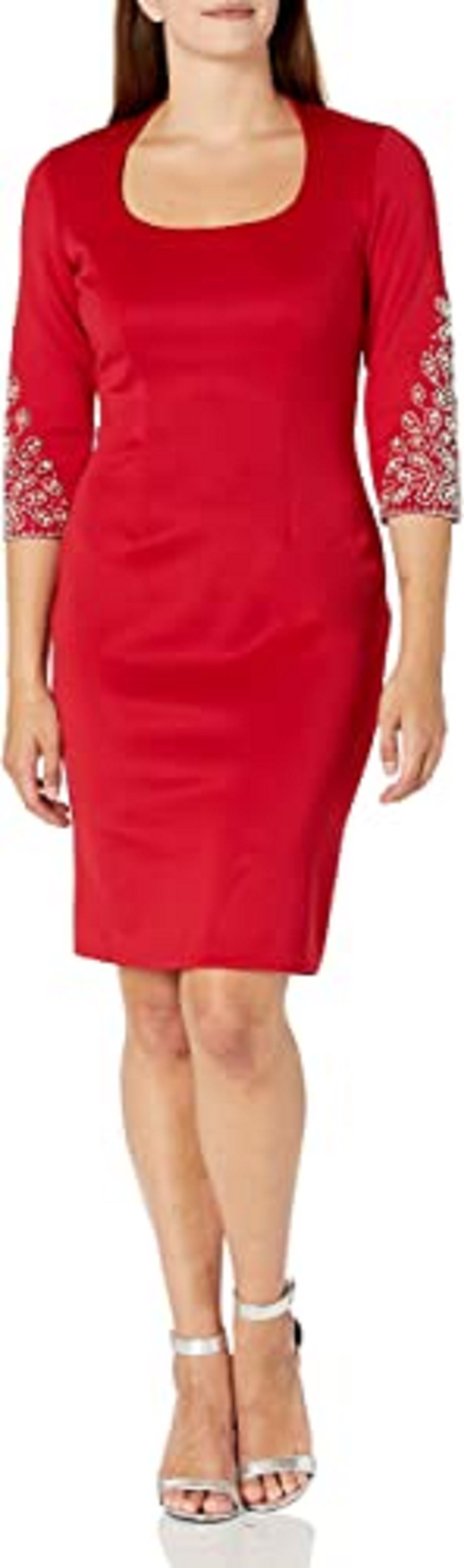 SL Fashions Women's 3/4 Sleeve Above The Knee Sheath Party Dress Red Size 10