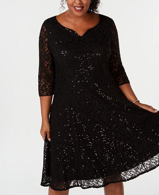 SL Fashions Women's Sequined Lace Dress Black Size 18W