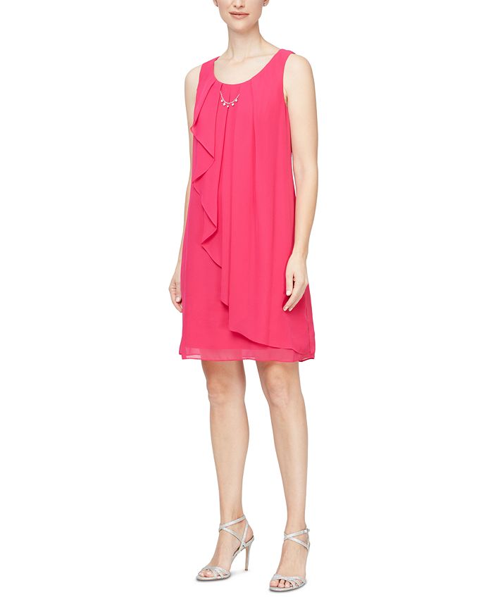 SL Fashions Women's Sleeveless Chiffon Jewel Neck Sheath Dress Pink Size 14