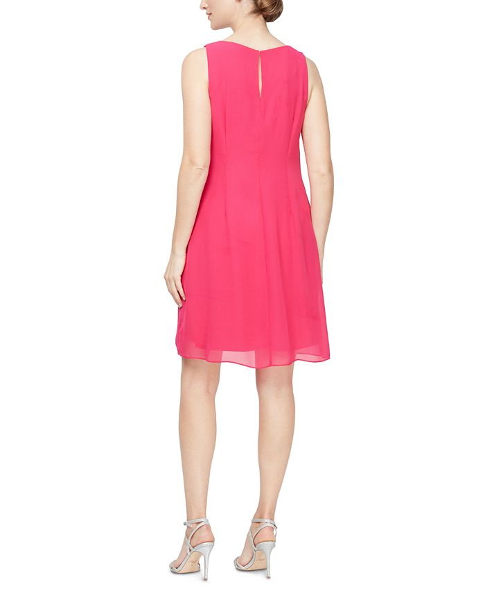 SL Fashions Women's Sleeveless Chiffon Jewel Neck Sheath Dress Pink Size 14