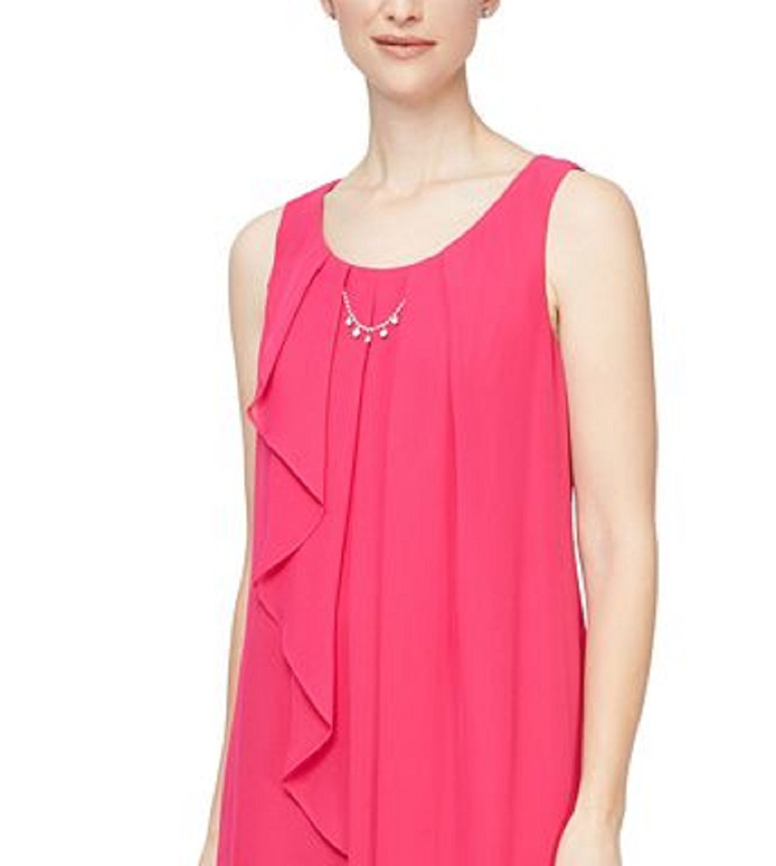 SL Fashions Women's Sleeveless Chiffon Jewel Neck Sheath Dress Pink Size 14
