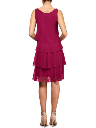 SL Fashions Women's Casual Raspberry Tiered Ruffle Chiffon Shift Dress Pink Size 16