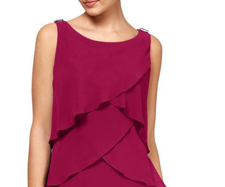SL Fashions Women's Casual Raspberry Tiered Ruffle Chiffon Shift Dress Pink Size 16