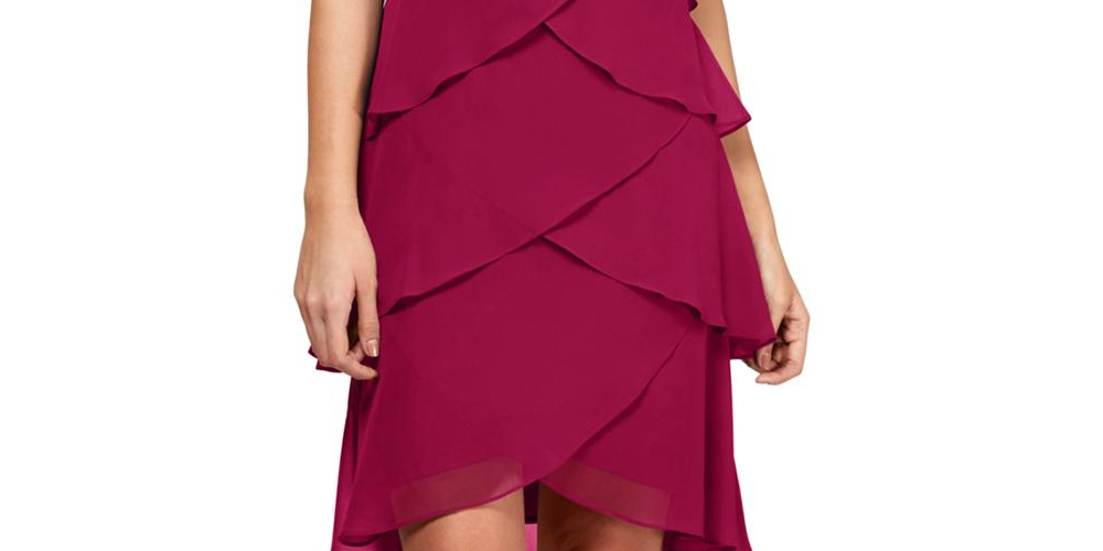 SL Fashions Women's Casual Raspberry Tiered Ruffle Chiffon Shift Dress Pink Size 16