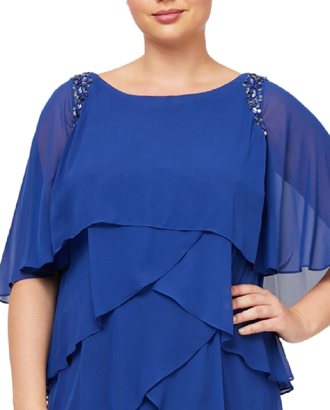 SL Fashions Women's Beaded Shoulder Tiered Dress Blue Size 20W