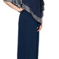 SL Fashions Women's Foil Trim Asymmetric Popover Capelet Gown Blue Size 8