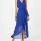 SL Fashions Women's Surplice High Low Maxi Dress Blue Size 6