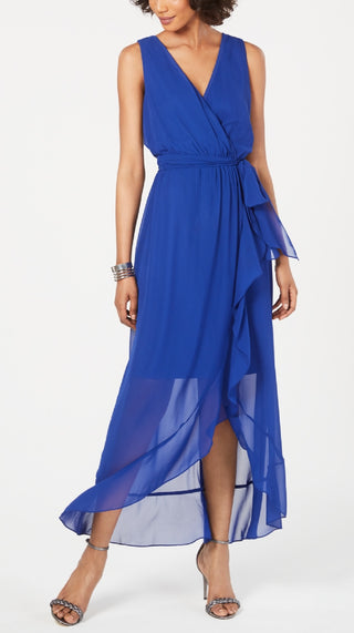 SL Fashions Women's Surplice High Low Maxi Dress Blue Size 10