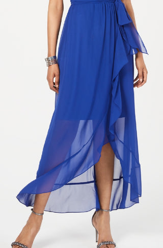 SL Fashions Women's Surplice High Low Maxi Dress Blue Size 10