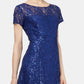 SL Fashions Women's Sequined Lace Midi Dress Blue Size 2