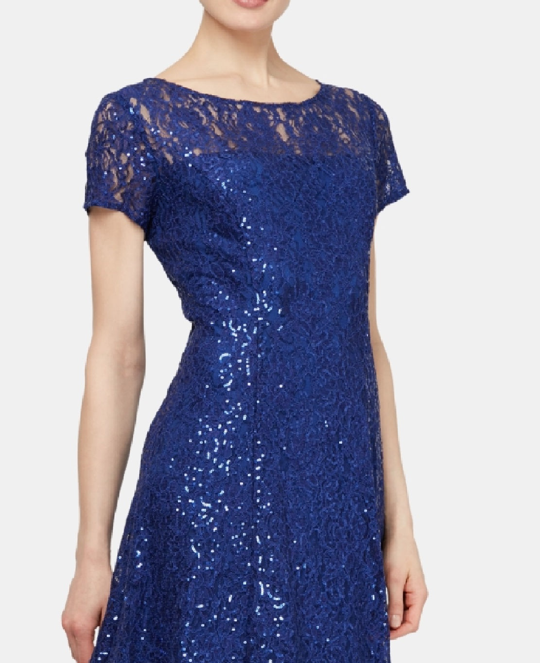 SL Fashions Women's Sequined Lace Midi Dress Blue Size 2