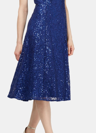 SL Fashions Women's Sequined Lace Midi Dress Blue Size 2