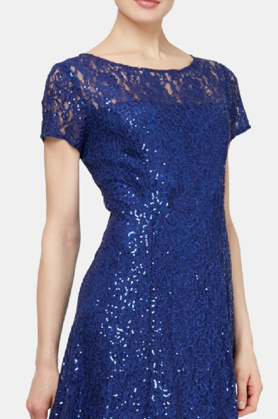 SL Fashions Women's Sequined Lace Midi Dress Blue Size 16