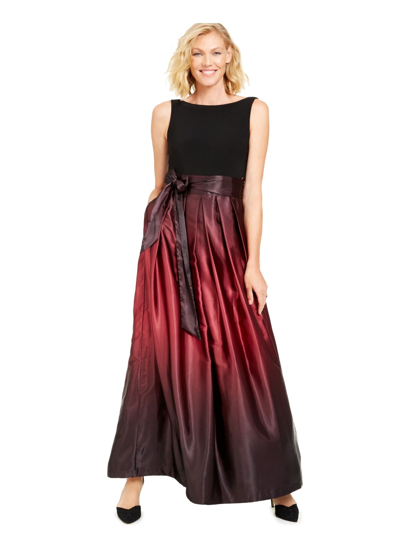 SL Fashions Women's Ombre Satin Bow Sash Gown Red Size 10