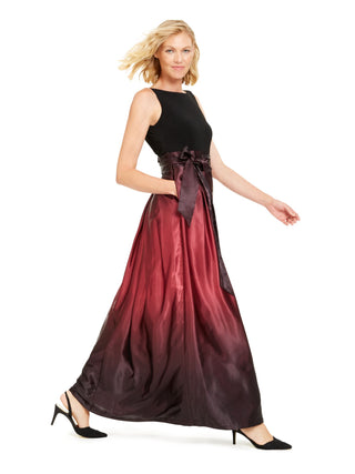 SL Fashions Women's Ombre Satin Bow Sash Gown Red Size 10