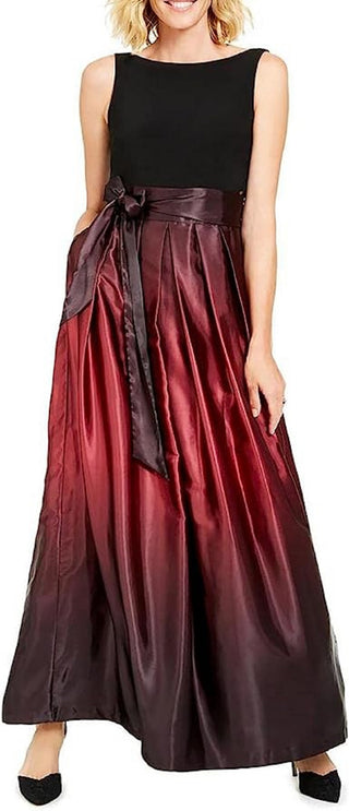 SL Fashions Women's Ombre Satin Bow Sash Gown Black Size 12