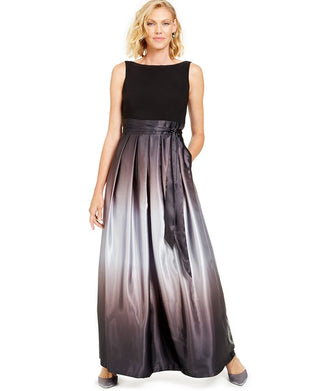 SL Fashions Women's Ombre Satin Bow Sash Gown Black Size 14