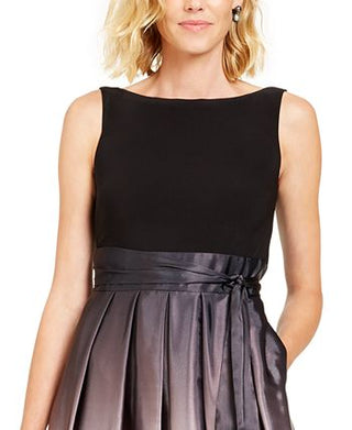 SL Fashions Women's Ombre Satin Bow Sash Gown Black Size 14