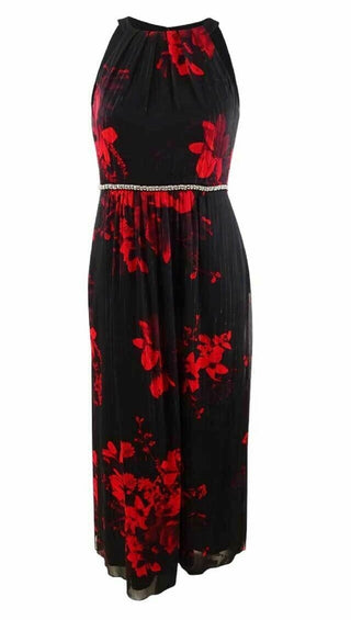 SL Fashions Women's Embellished Floral Print Gown Black Size 16