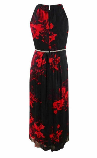 SL Fashions Women's Embellished Floral Print Gown Black Size 16