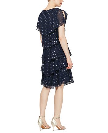 SL Fashions Women's Polka Dot Tiered Shift Dress Blue Size 8