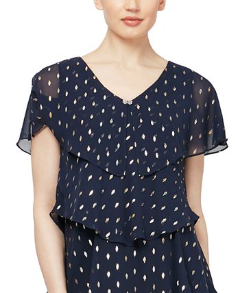 SL Fashions Women's Polka Dot Tiered Shift Dress Blue Size 8