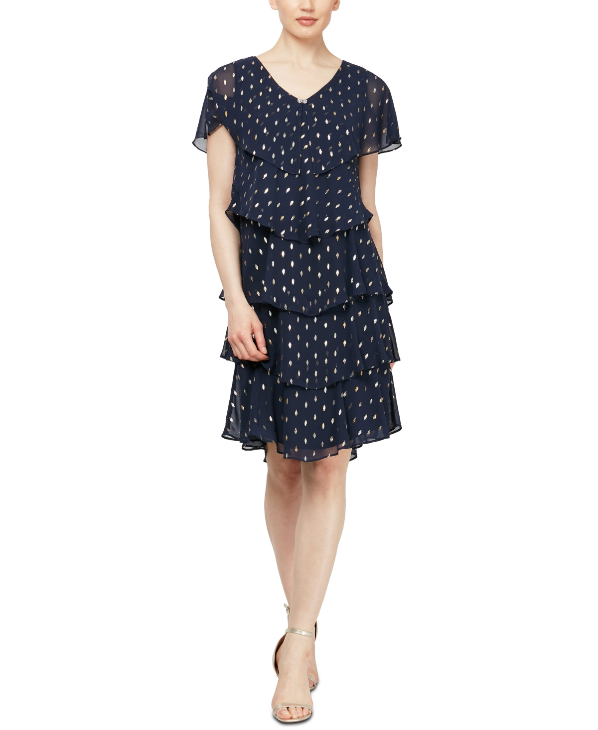 SL Fashions Women's Polka Dot Tiered Shift Dress Blue Size 8
