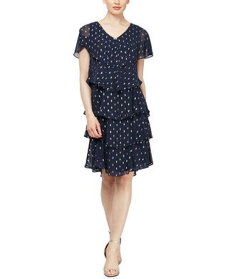 SL Fashions Women's Polka Dot Tiered Shift Dress Blue Size 16