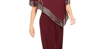 SL Fashions Women's Asymmetrical Cape Jumpsuit Brown Size 12